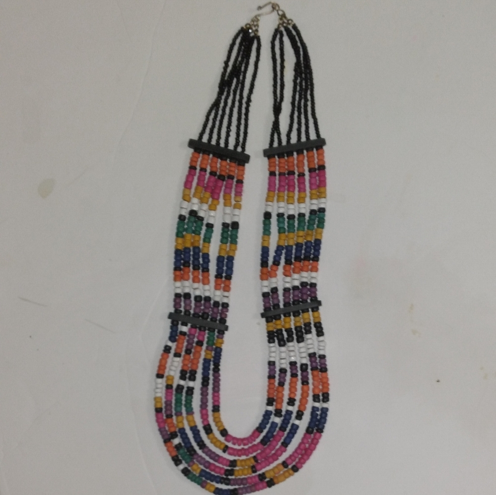 Vintage Multicolored Wood Bead Necklace